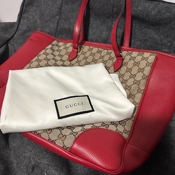 GG Red/Beige Leather Canvass Bree Tote Bag - Picture 1 of 12